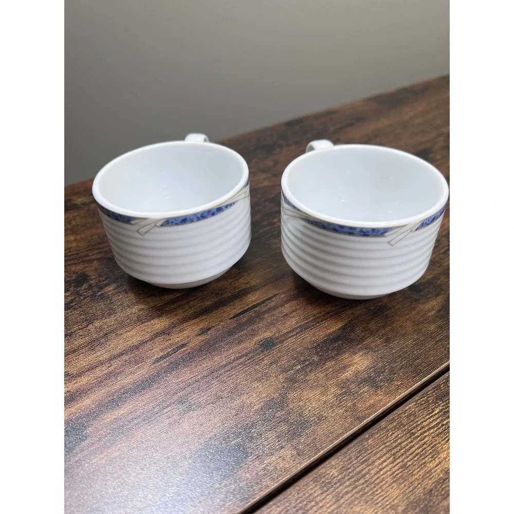 Lot Of 2 Epta By Noritake Tea Cups Sri Lanka White Blue